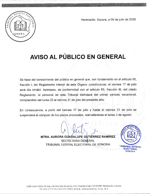 Aviso Periodo Vacacional